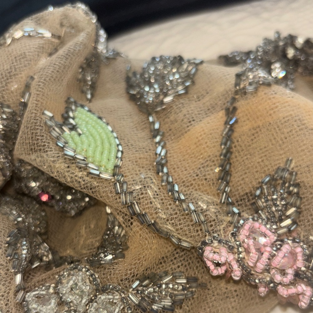 Stunning Vintage handmade Peach Floral with Sheer Beaded Overlay - Picture 11 of 16